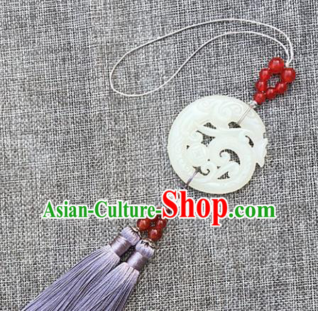 Chinese Handmade White Jade Craft Carving Dragon Waist Accessories Tassel Jade Pendant Jewelry Decoration