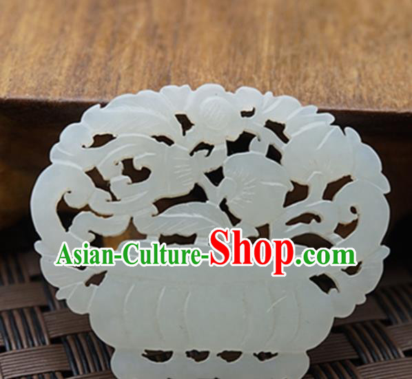 Chinese Ancient Jewelry Accessories Carving Treasure Bowl Jade Pendant Traditional Handmade Jade Craft Decoration