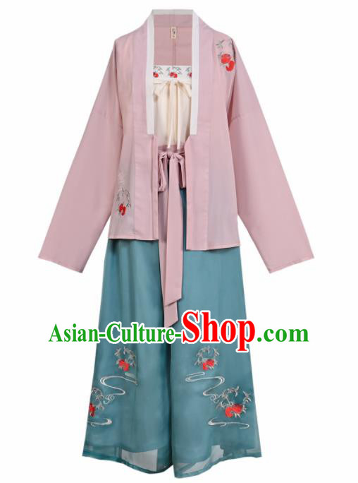 Chinese Ancient Young Lady Embroidered Hanfu Dress Traditional Ming Dynasty Female Historical Costume for Women