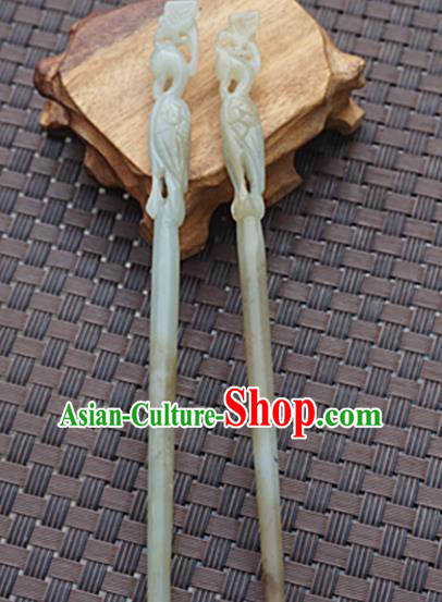 Handmade Chinese Jade Hair Clip Ancient Swordsman Jade Carving Hairpins Hair Accessories for Women for Men