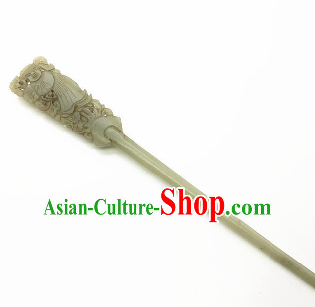 Handmade Chinese Jade Hair Clip Ancient Palace Jade Carving Hairpins Hair Accessories for Women for Men