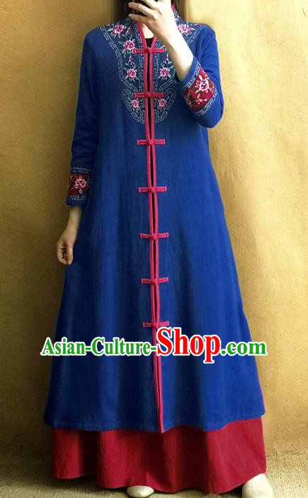 Traditional Chinese Embroidered Royalblue Outer Garment Tang Suit Coat National Costume for Women