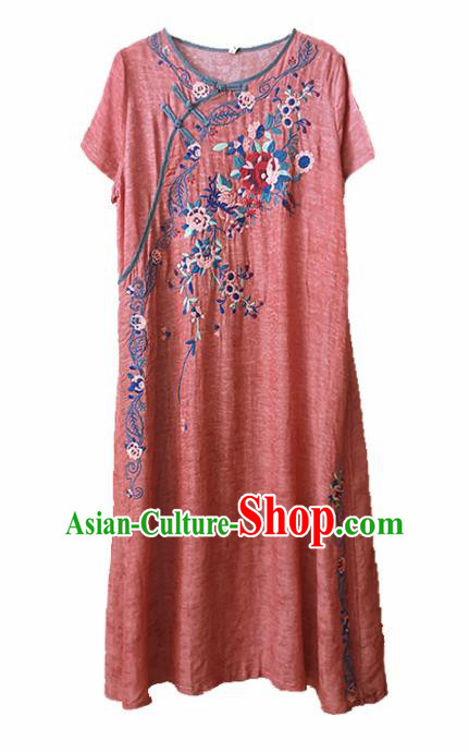 Traditional Chinese Embroidered Watermelon Red Qipao Dress Tang Suit National Costume for Women