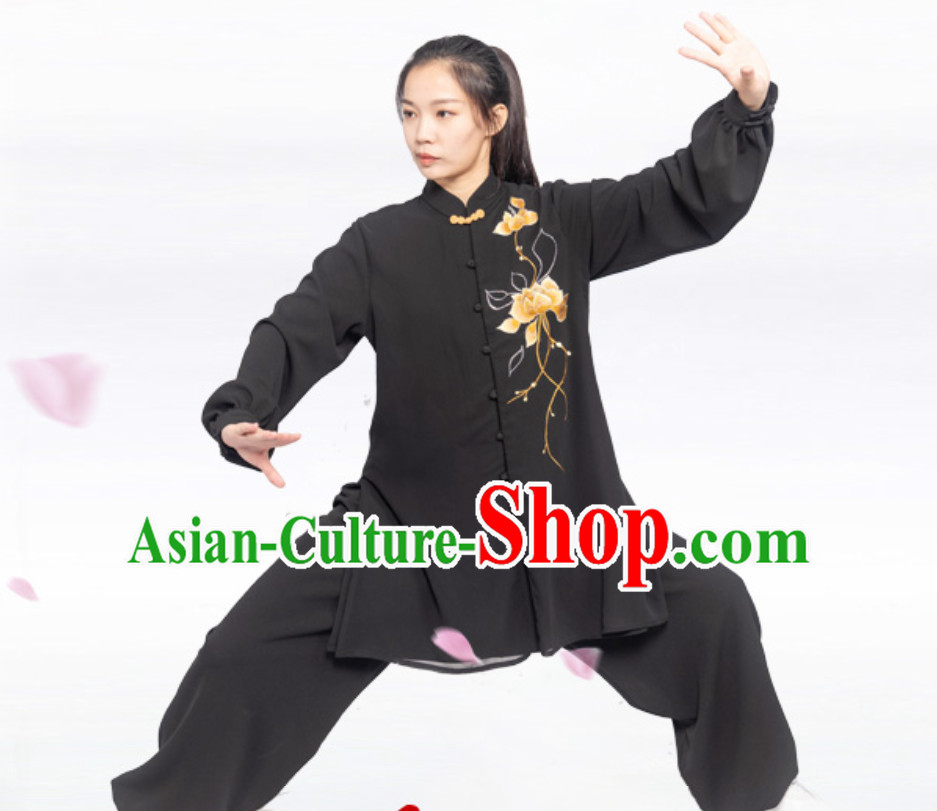 Black Chinese Traditional Competition Championship Professional Tai Chi Uniforms Taiji Kung Fu Wing Chun Kungfu Tai Ji Sword Master Clothing Suits Clothing