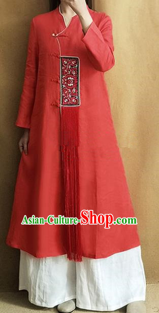 Traditional Chinese Embroidered Outer Garment Tang Suit Red Coat National Costume for Women