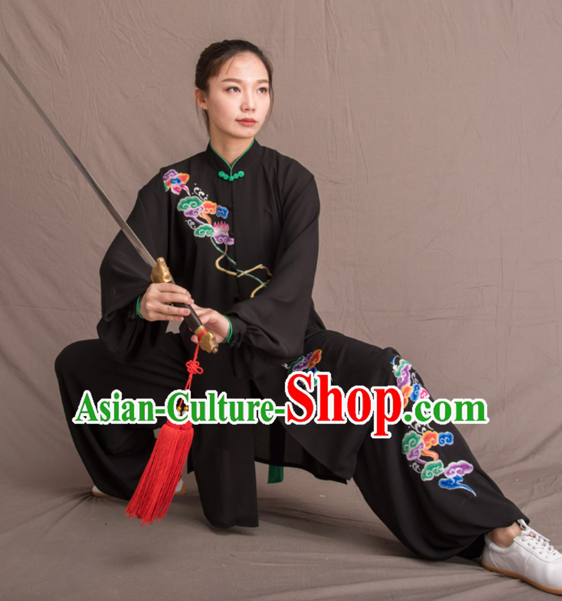 Black Top Chinese Classical Competition Championship Professional Tai Chi Uniforms Taiji Kung Fu Wing Chun Kungfu Tai Ji Sword Master Dress Clothing Suits Clothing Complete Set