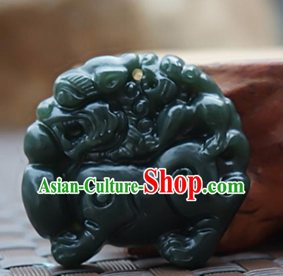 Handmade Chinese Carving Tiger Green Jade Waist Pendant Ancient Traditional Jade Craft Decoration