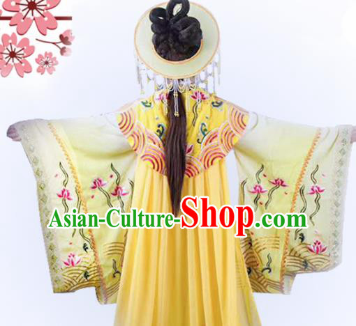 Handmade Chinese Beijing Opera Diva Yellow Embroidered Dress Traditional Peking Opera Dragon Princess Costume for Women