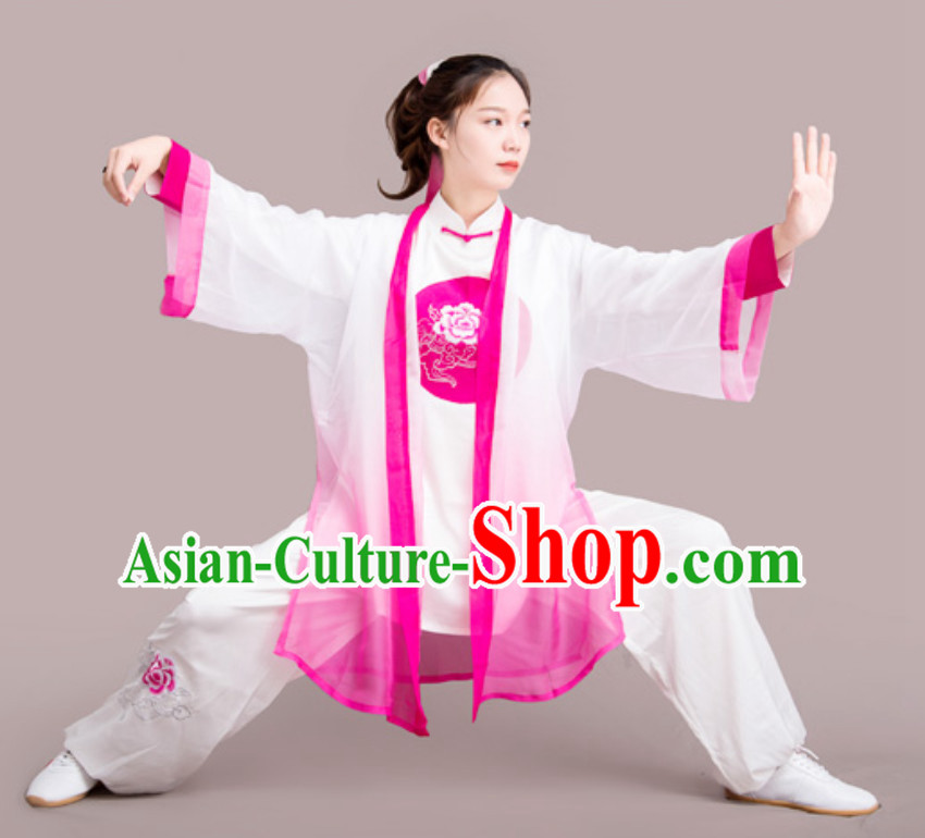 Top Chinese Mandarin Peony Competition Championship Professional Tai Chi Stage Performance Uniforms Clothing and Mantle Complete Set for Women