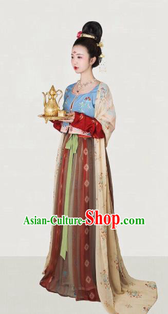 Traditional Chinese Tang Dynasty Court Maid Embroidered Hanfu Dress Ancient Drama Palace Lady Historical Costume for Women