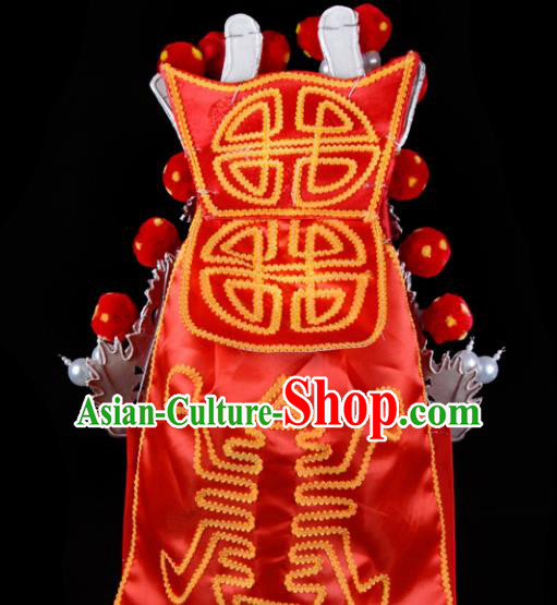 Chinese Handmade Beijing Opera Takefu Hat Traditional Ancient General Red Helmet for Men