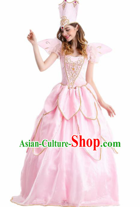 Europe Medieval Traditional Princess Costume European Flower Peri Pink Dress for Women