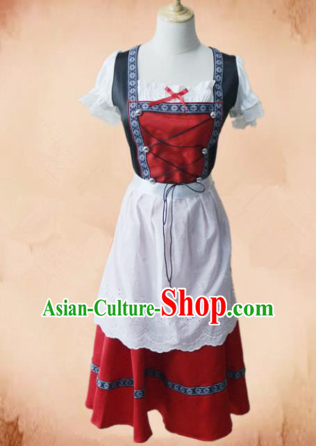Europe Medieval Traditional Maidservant Costume European Farmwife Red Dress for Women