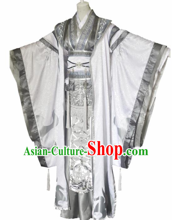 Traditional Chinese Cosplay Crown Prince White Clothing Ancient Swordsman Costume for Men
