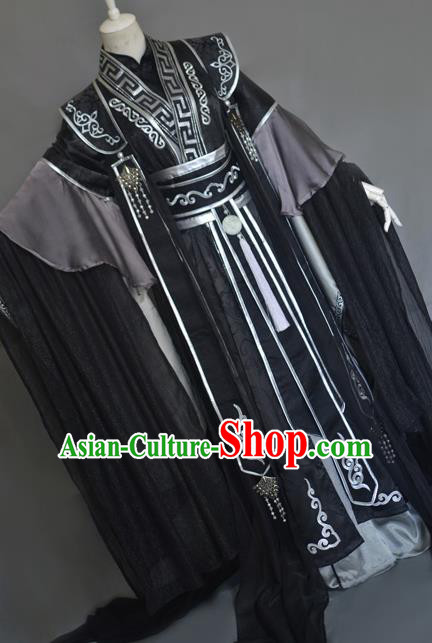 Traditional Chinese Cosplay Emperor Black Clothing Ancient Swordsman Costume for Men