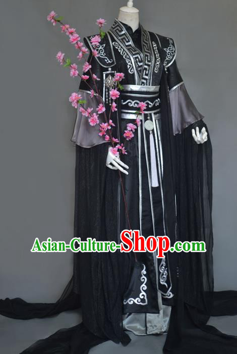 Traditional Chinese Cosplay Emperor Black Clothing Ancient Swordsman Costume for Men