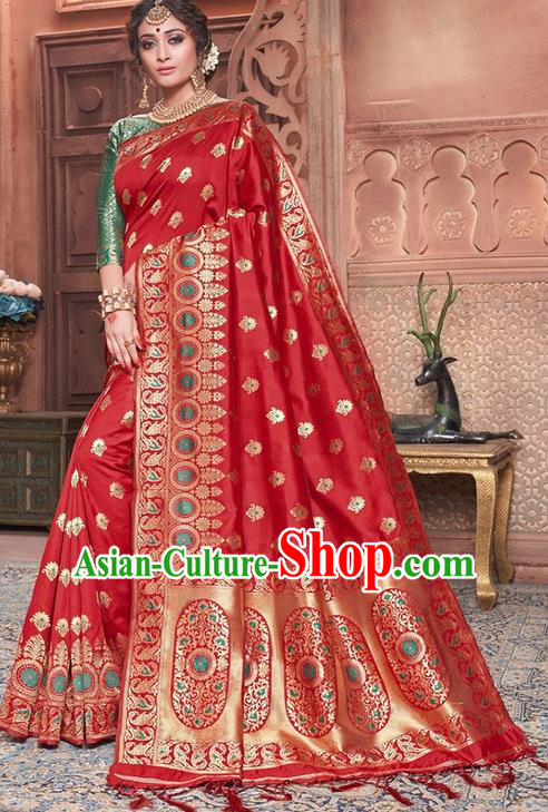 Indian Traditional Costume Asian India Embroidered Red Sari Dress Bollywood Court Queen Clothing for Women