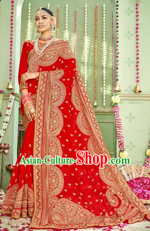 Indian Traditional Court Wedding Costume Asian India Red Sari Dress Bollywood Queen Clothing for Women