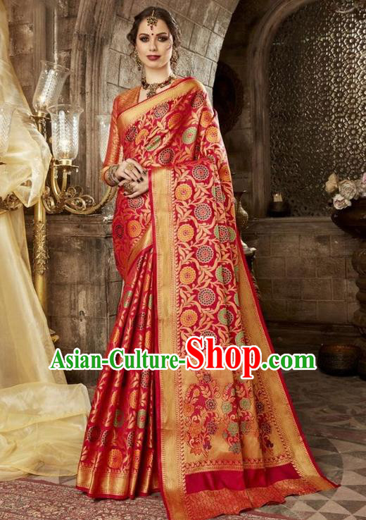 Asian India Traditional Red Sari Dress Indian Court Costume Bollywood Queen Clothing for Women