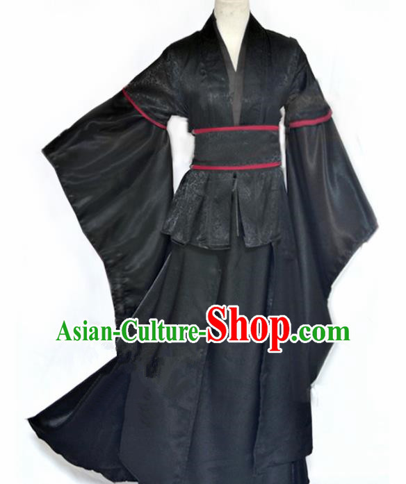 Traditional Chinese Cosplay Swordswoman Black Hanfu Dress Ancient Female Knight Costume for Women