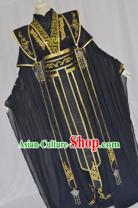 Traditional Chinese Jin Dynasty Swordsman Black Clothing Ancient Royal Highness Costume for Men
