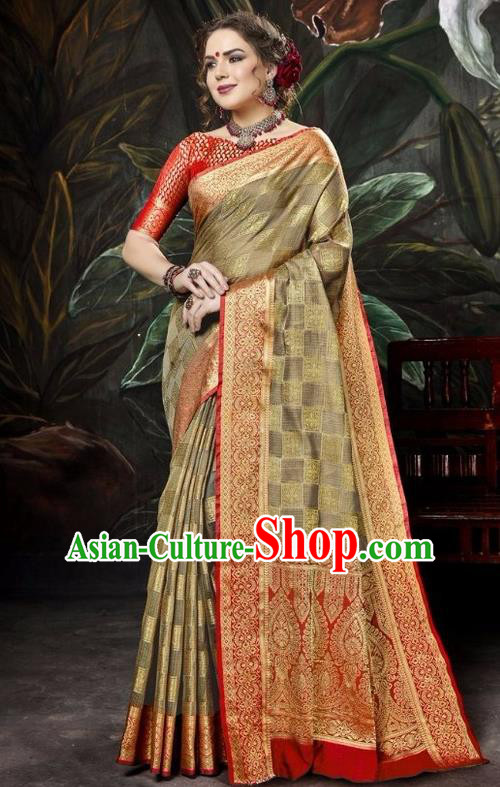 Asian India Traditional Bollywood Olive Green Sari Dress Indian Court Queen Costume for Women