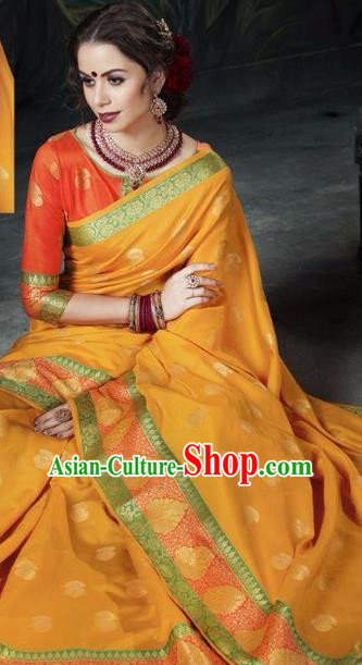 Asian India Traditional Bollywood Yellow Sari Dress Indian Court Queen Costume for Women