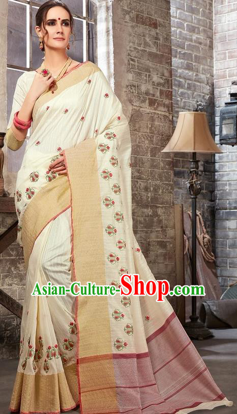 South Asian India Traditional Bollywood White Sari Dress Indian Court Wedding Bride Costume for Women