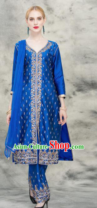 South Asian India Traditional Royalblue Costume Asia Indian National Punjabi Suit for Women
