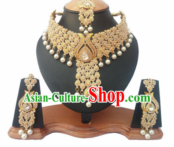 South Asian India Traditional Crystal Jewelry Accessories Indian Bollywood Necklace Earrings and Headwear for Women