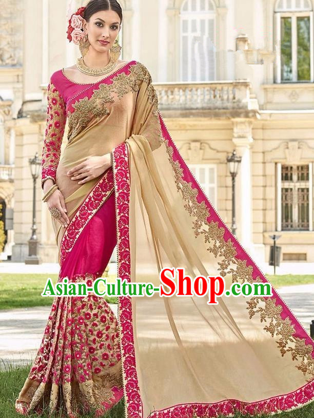 Asian India Traditional Rosy Sari Dress Indian Bollywood Court Bride Costume Complete Set for Women