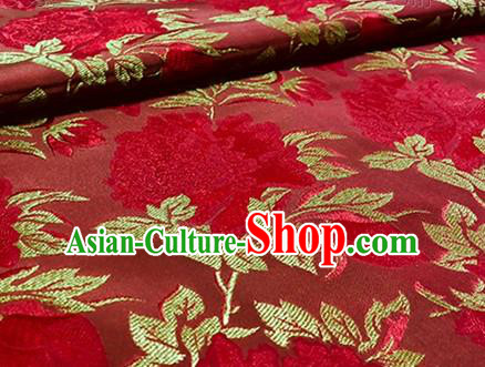 Chinese Traditional Peony Pattern Design Red Brocade Wedding Hanfu Silk Fabric Tang Suit Fabric Material