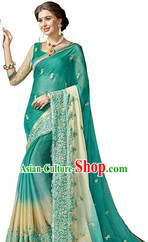 Indian Traditional Green Sari Dress Asian India Bollywood Royal Princess Embroidered Costume for Women
