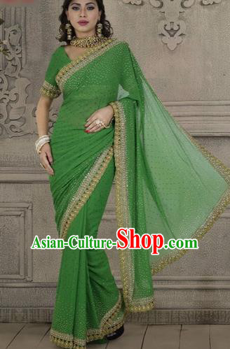 Indian Traditional Bollywood Court Green Veil Sari Dress Asian India Royal Princess Costume for Women