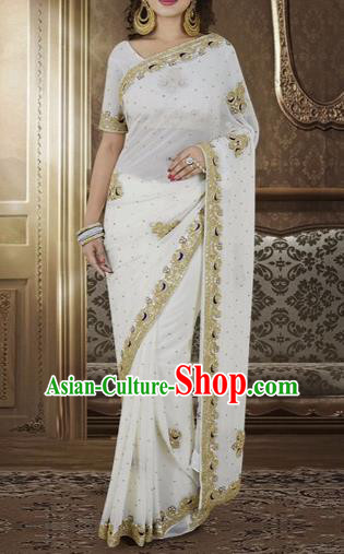 Indian Traditional Bollywood Court White Veil Sari Dress Asian India Royal Princess Costume for Women