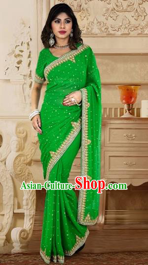 Indian Traditional Bollywood Court Green Sari Dress Asian India Royal Princess Costume for Women