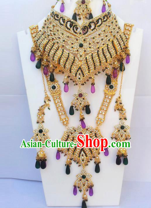 Traditional Indian Wedding Jewelry Accessories Bollywood Court Princess Necklace Earrings and Hair Clasp for Women