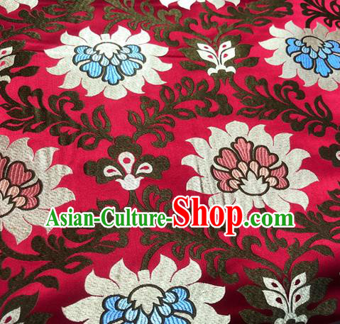 Chinese Traditional Hanfu Silk Fabric Classical Lotus Pattern Design Red Brocade Tang Suit Fabric Material