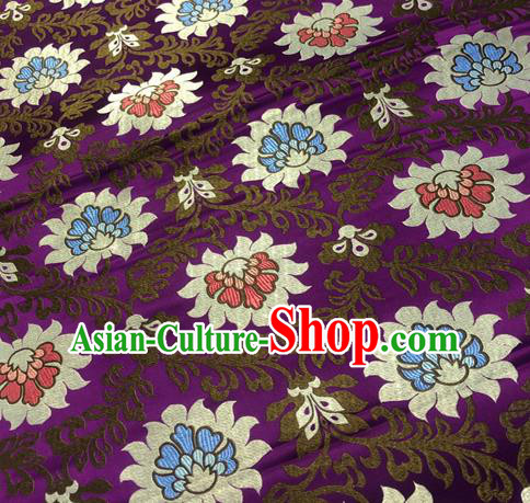 Chinese Traditional Hanfu Silk Fabric Classical Lotus Pattern Design Purple Brocade Tang Suit Fabric Material