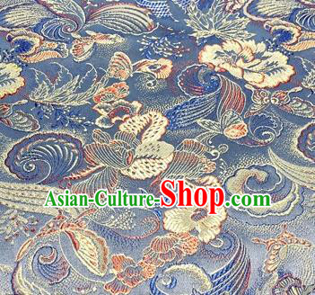 Chinese Traditional Hanfu Silk Fabric Classical Butterfly Peony Pattern Design Blue Brocade Tang Suit Fabric Material