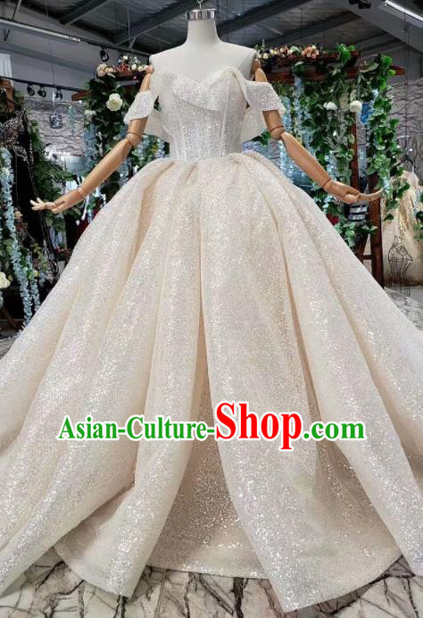 Handmade Customize Bride Paillette Trailing Full Dress Court Princess Wedding Costume for Women
