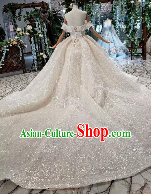 Handmade Customize Bride Paillette Trailing Full Dress Court Princess Wedding Costume for Women