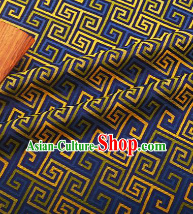 Chinese Traditional Svastika Pattern Design Silk Fabric Blue Song Brocade Tang Suit Drapery Material