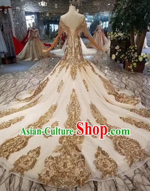 Customize Handmade Princess Embroidered Fishtail Mullet Dress Wedding Court Bride Costume for Women