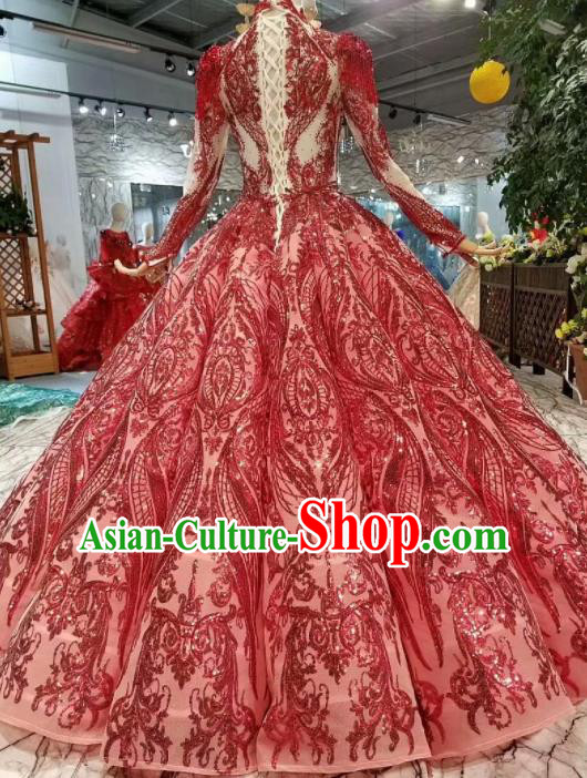 Top Grade Customize Catwalks Wine Red Full Dress Court Princess Waltz Dance Costume for Women