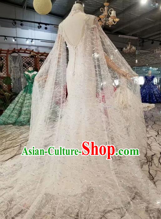 Customize Handmade Princess White feather Fishtail Dress Wedding Court Bride Costume for Women