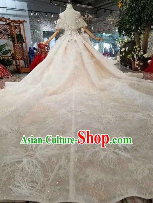 Customize Handmade Princess Feather Trailing Dress Wedding Court Bride Costume for Women