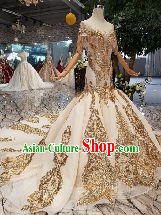 Customize Handmade Princess Golden Paillette Mermaid Dress Wedding Court Bride Costume for Women