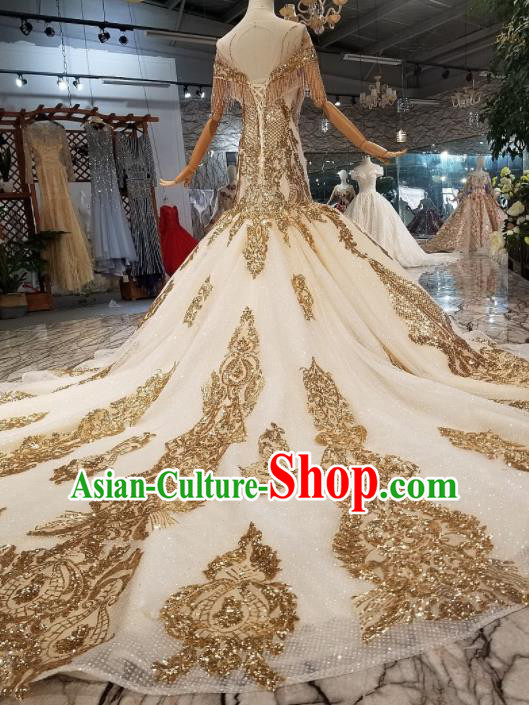 Customize Handmade Princess Golden Paillette Mermaid Dress Wedding Court Bride Costume for Women