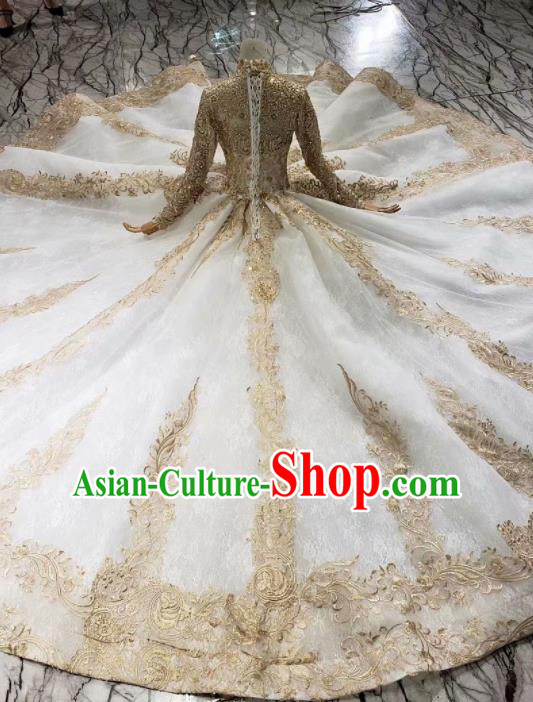 Handmade Customize Embroidered Court Trailing Wedding Dress Princess Bride Costume for Women